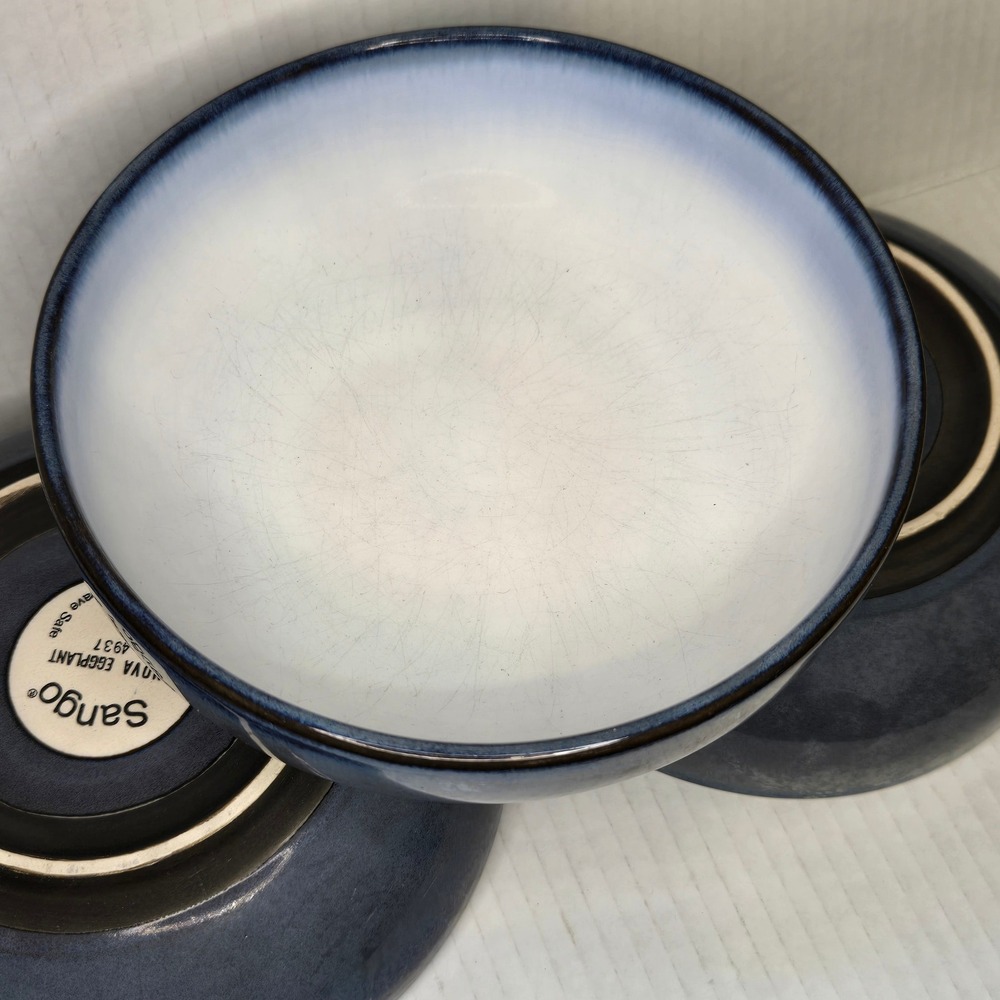 Sango Nova Eggplant 4937 Stoneware Soup Cereal Bowls Set of 3 Purple Blue 7 inch - Picture 2 of 5